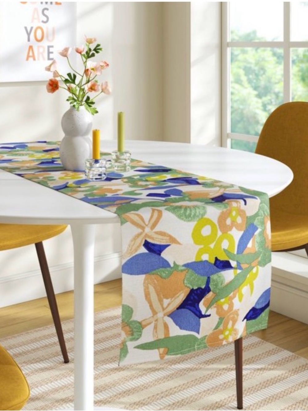 14”x72”Multicolor Floral Table Runner abstract nwt summer sunny colors